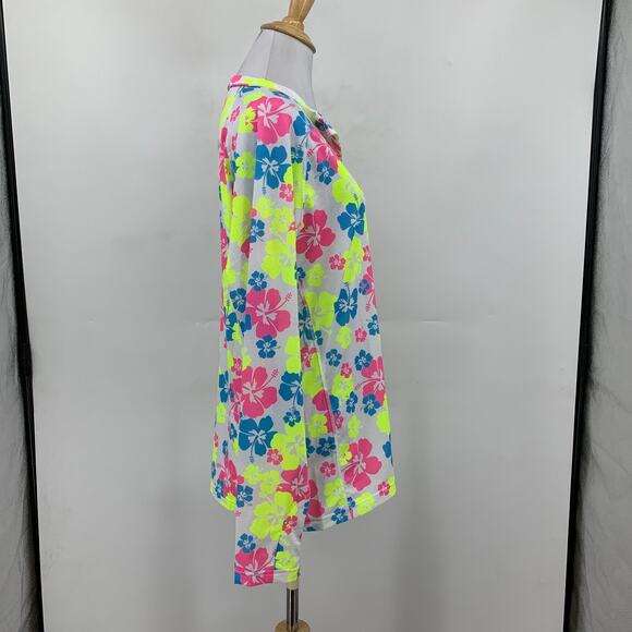 Taylor Jordan Top Womens XL Extra Large White Neon Floral Quarter Zip Floral - Picture 5 of 14